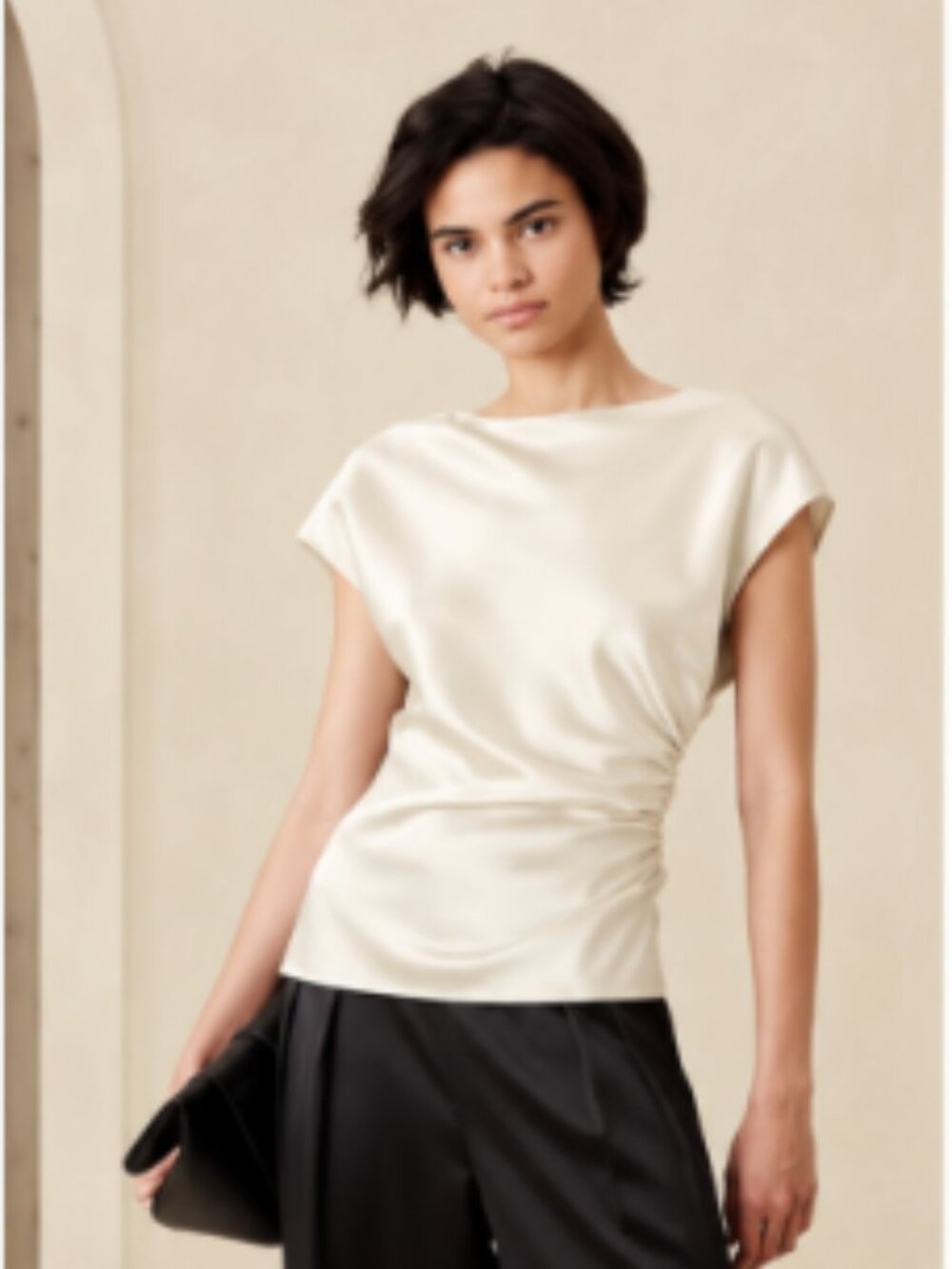 NWT Banana Republic Factory Ivory Satin Side-Shirred Blouse SZ 0